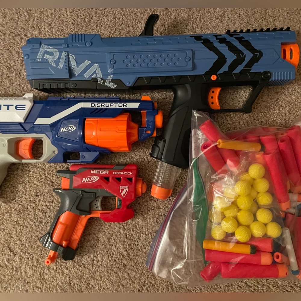 Nerf Blue and Orange Blaster Trio with Accessories